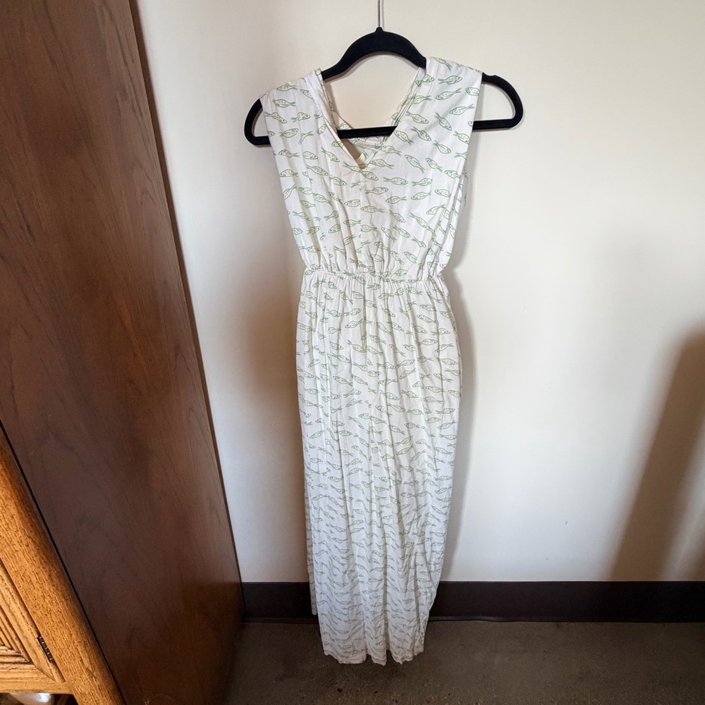 A new day summer maxi dress sardine print white and green XL - Picture 3 of 6